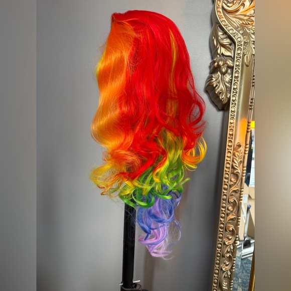 Brand new rainbow synthetic wig. About 13 x 2.5 inch parting space. ~ 24-26 in - Picture 4 of 13